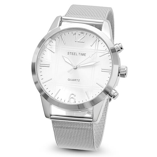 Steeltime Mens Silver Tone Stainless Steel Bracelet Watch 879-004-W