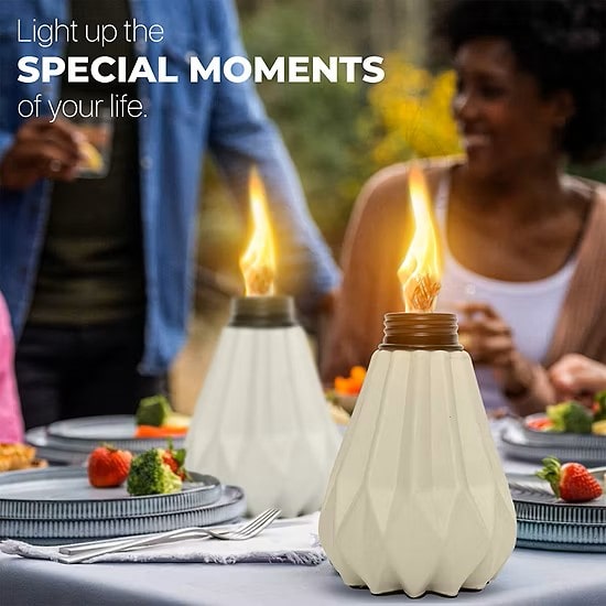 Deco Window Set Of 4 Tabletop Ceramic Lamp Landscape Multicolored Lantern With Fiberglass Wick & Cap For Garden Patio Yard Torch
