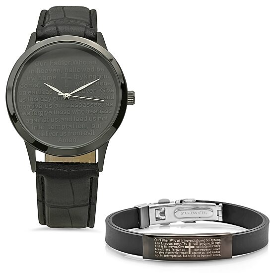 Steeltime Mens Lord's Prayer Black Strap Watch-998-019-W-711-092-B
