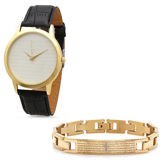 Steeltime Mens Lord's Prayer Gold Tone Bracelet Watch-998-011-W-613-151-B