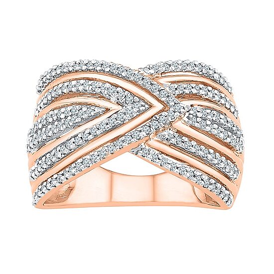 Womens 14MM 1/2 CT. T.W. Natural White Diamond 14K Rose Gold Over Silver Band