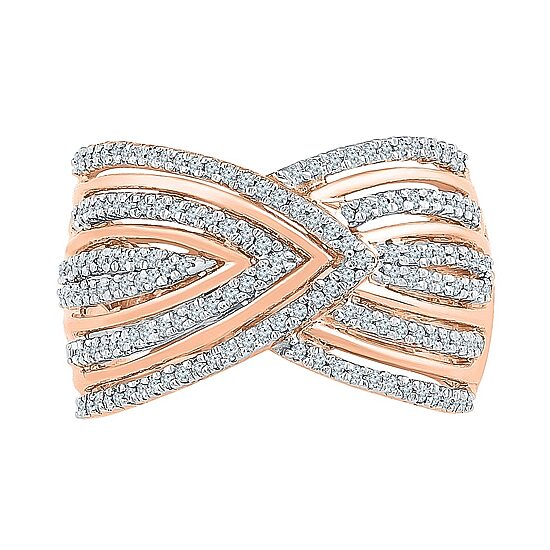 Womens 14MM 1/2 CT. T.W. Natural White Diamond 14K Rose Gold Over Silver Band
