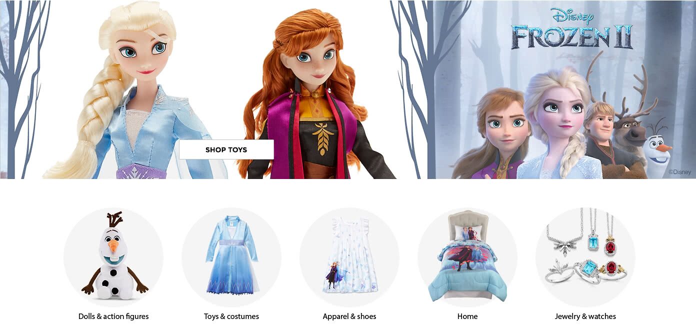 Disney Frozen II. Shop Now. Action Figures. Home. Jewelry. Costumes. Shoes