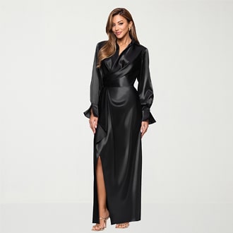 DJ Jaz Satin Long Sleeve Evening Gown