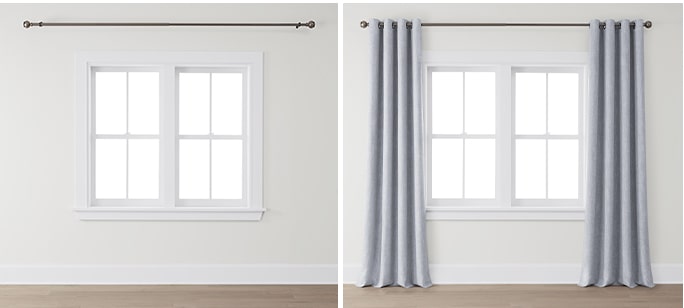 Do: hang the rod higher and wider than the actual window trim