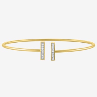 Double Bar Diamond 14K Gold Over Silver Cuff