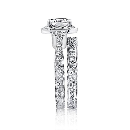 DiamonArt® Womens White Cubic Zirconia Sterling Silver Bridal Set