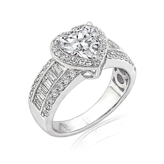 DiamonArt® Womens White Cubic Zirconia Sterling Silver Engagement Ring
