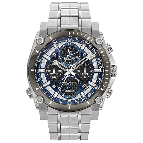 Bulova Precisionist Mens Silver Tone Stainless Steel Bracelet Watch 98b316