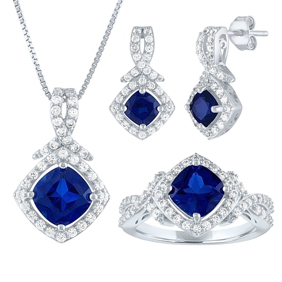 Womens Lab Created Blue Sapphire Sterling Silver Jewelry Set