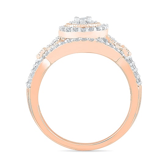 Womens 1/2 CT. T.W. Natural White Diamond 10K Gold Round Side Stone Halo Bridal Set