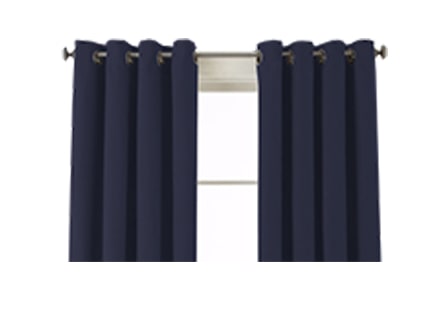 Grommet glide along a rod and create wide pleats that slide open to flank the window