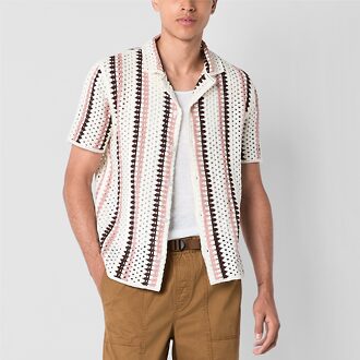 Mens Striped Button-Down Crochet Shirt