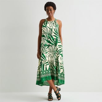 Sandra Darren Womens Midi Leaf Dress