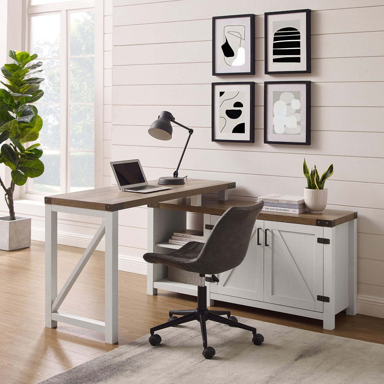 Wooden Desk with Adjustable Shelves