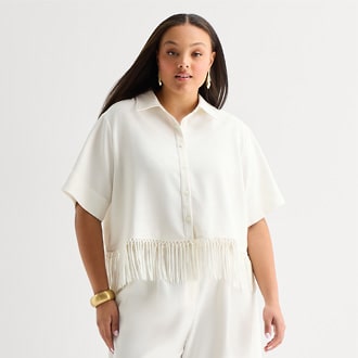 Worthington Womens Plus Button-Down Shirt